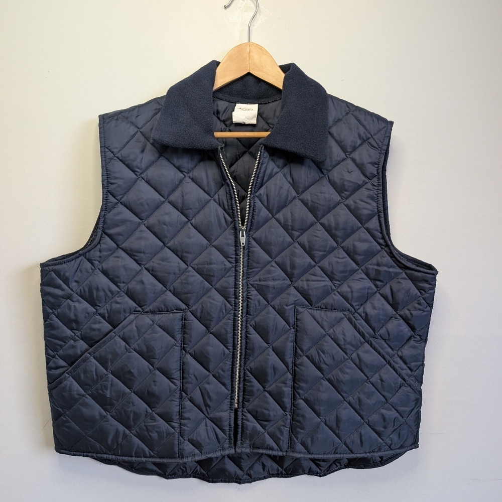 Vintage Quilted Puffer Vest Men's XXL Classic Retro USA Navy Blue 2XL Aero